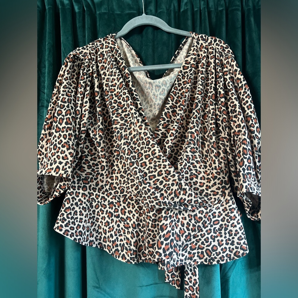 Boohoo Plus Leopard Off The Shoulder Wrap Top